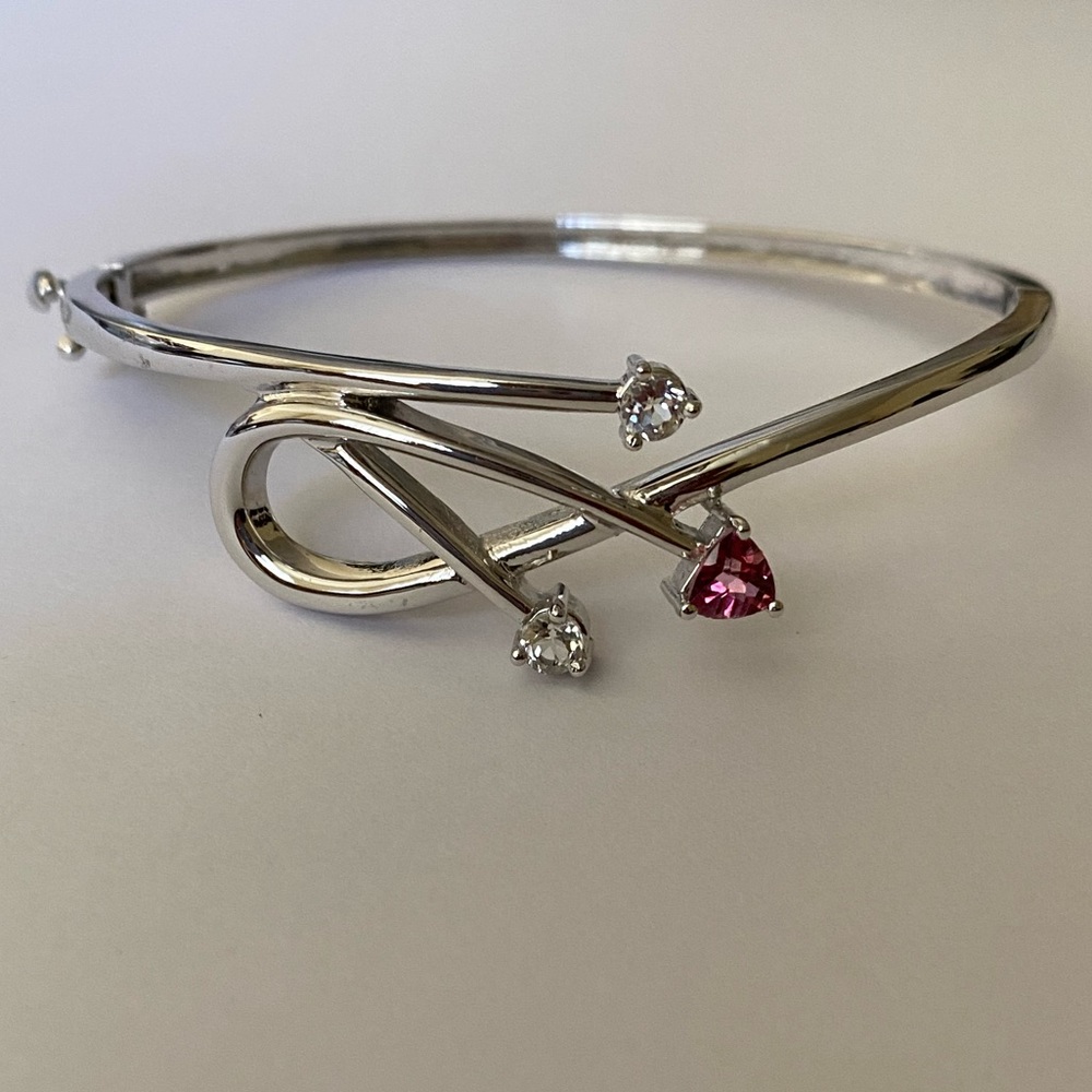 Real topaz 925 silver bangle trendy bracelet pink clear genuine stones